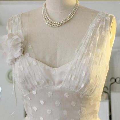 Short Weddng Dress, Vintage Polka Dots Tea Length..
