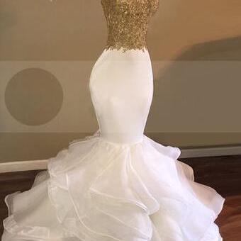 Gold Bodice Prom Dress, Mermaid Prom Dress With..
