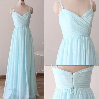 Simple Bridesmaid Dress, Spaghetti Straps Sky Blue..
