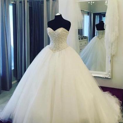 Sleeveless White Wedding Dress,ball Gown Wedding..