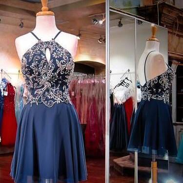 Short Homecoming Dress ,navy Blue Prom Dress,..