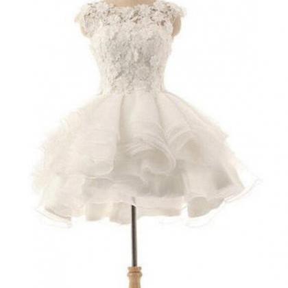 White Puffy Prom Dress, Short Homecoming Dress,..