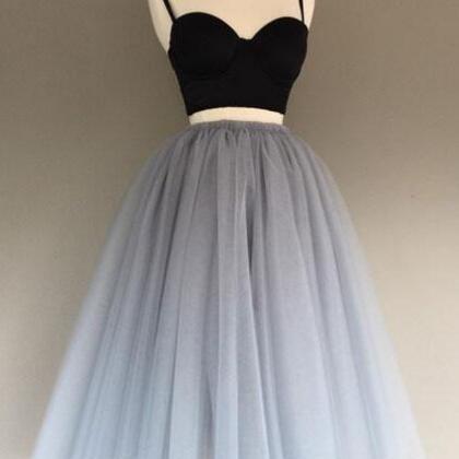 Two-piece Gray Prom Dress,tulle Short Homecoming..