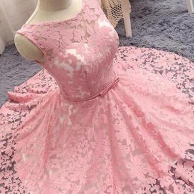 Bateau Lace-up Bowknot Short Prom Dress ,short..
