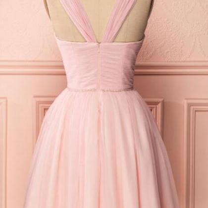 Pink Sleeveless Ruched A-line Short Homecoming,..