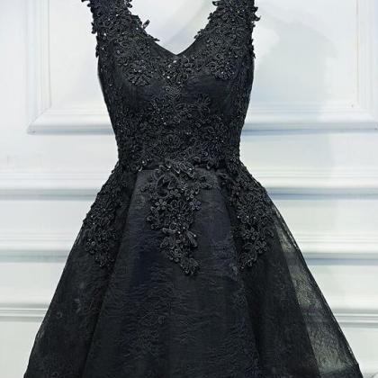 V Neck Homecoming Dress,sexy Black Short Prom..
