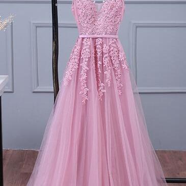 Appliqued Tulle Prom Dress,lace Porm Dress, Prom..