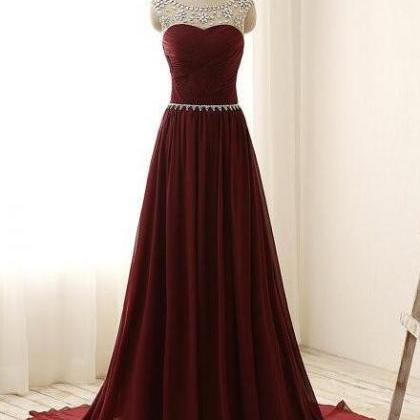 Burgundy Prom Dress Long, Beaded Crystals Prom..