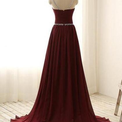 Burgundy Prom Dress Long, Beaded Crystals Prom..