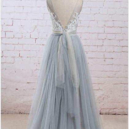 Top Lace V Neckline Prom Dress ,tulle Prom..