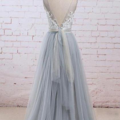 Top Lace V Neckline Prom Dress ,tulle Prom..