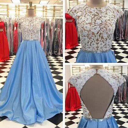 Top Lace Prom Dress,round Neck Prom Dress,long..
