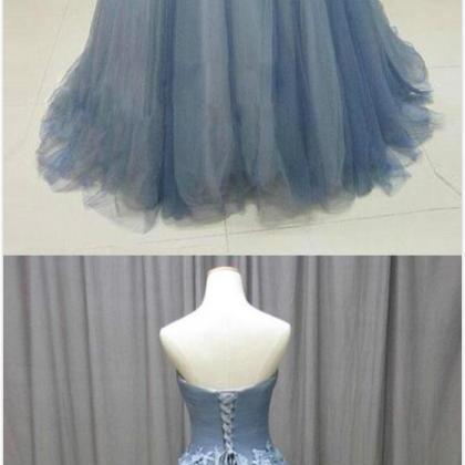Gray Blue Prom Dress,tulle Prom Dress,simple..