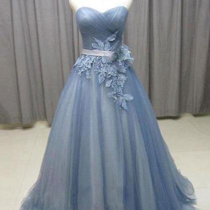 Gray Blue Prom Dress,tulle Prom Dress,simple..