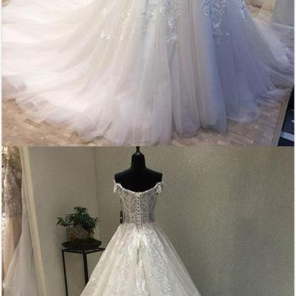 Elegant Off Shoulder Lace Wedding Dress,tulle..
