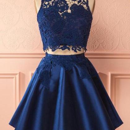 Navy Blue Stain Homecoming Dress,two Piece..