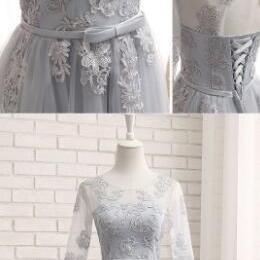 Gray Bridesmaid Dress, Tulle Prom Dress,short..