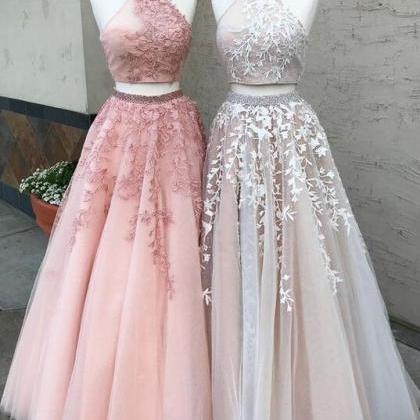 Halter Lace Prom Dress,crop Top Open Back Prom..
