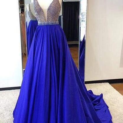 Beading Prom Dress,royal Blue Prom Dress, Prom..