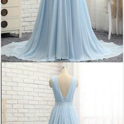Simple Prom Dress,long Blue Prom Dress,v Neck..