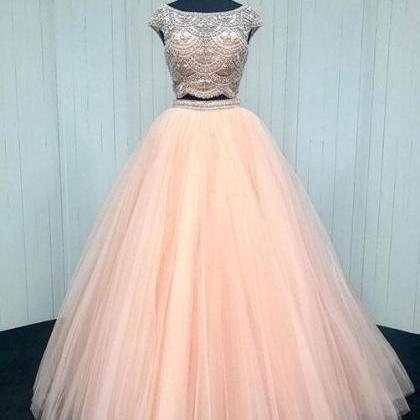 Two Pieces Prom Dress,tulle Long Prom Dress, Aline..