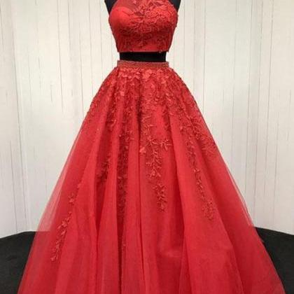 Sexy Two Pieces Prom Dress,lace Prom Dress, Red..