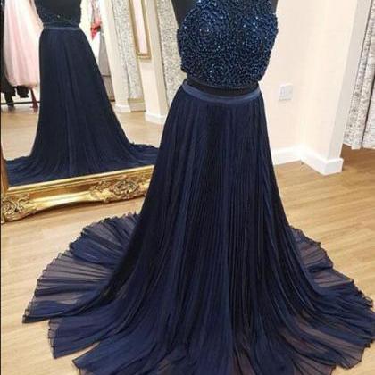 Dark Blue Prom Dress,two Pieces Prom Dress,sexy..