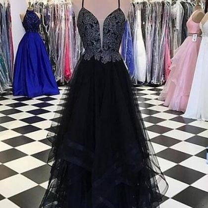 Black V Neck Prom Dress,sexy Prom Dress,beading..