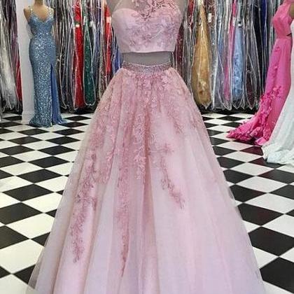 Pink Prom Dress,two Pieces Prom Dress, Prom..