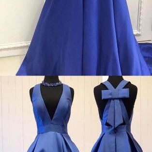 Royal Blue Plunge Prom Dress,stain Prom Dress,v..