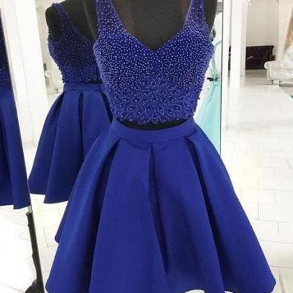 Blue Beaded Prom Dress,sexy Prom Dress, Prom..