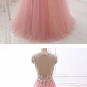 Pink V-neck Prom Dress,chiffon Prom Dress, Prom..