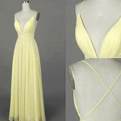 Beautiful Light Yellow Prom Dress,simple Prom..