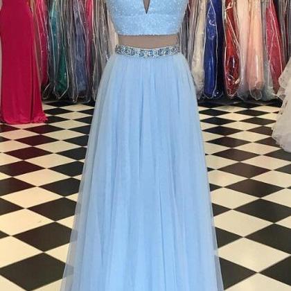Light Blue Prom Dress,sexy Beaded Prom Dress,high..
