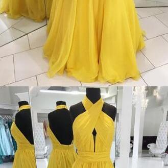 Yellow Prom Dress,chiffon Prom Dress,a Line Prom..