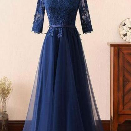 Navy Blue Prom Dress,lace Prom Dress, Tulle Prom..