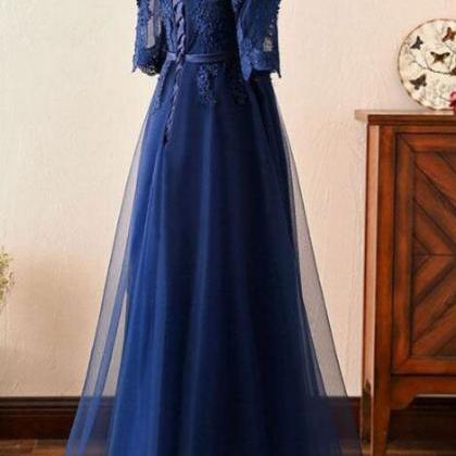 Navy Blue Prom Dress,lace Prom Dress, Tulle Prom..