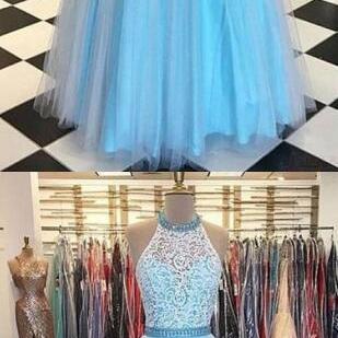 Halter Lace Prom Dress,tulle Prom Dress, Prom..