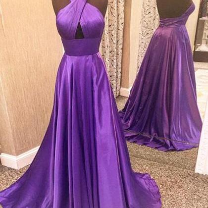 Halter Purple Prom Dress,simple Prom Dress, Prom..
