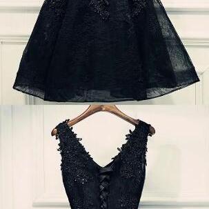 Short Lace Homecoming Dress,black Lace Prom Dress,..