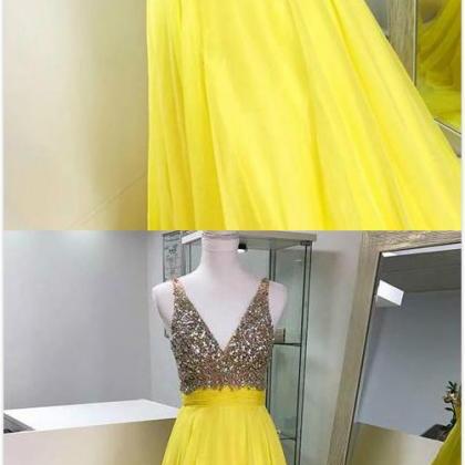 Stunning Yellow Prom Dress,beading Prom Dress,a..