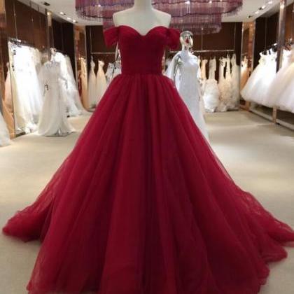 Off Shoulder Tulle Prom Dress, Ball Gown Prom..