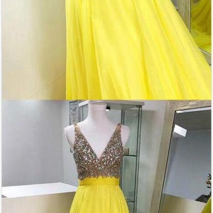 Stunning Yellow Prom Dress,chiffon Prom..