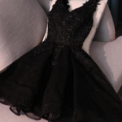 Black Lace Homecoming Dress,short Prom Dress, V..