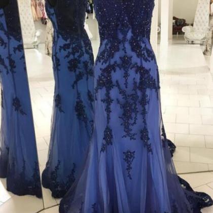Navy Blue Evening Gowns, Prom Dress,beading Prom..