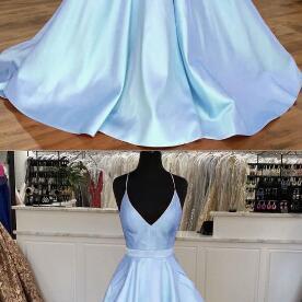 Light Blue Prom Dress, Prom Dress,satin V-neck..