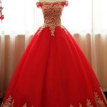 Ball Gown Long Party Gowns ,prom Dress With Gold..