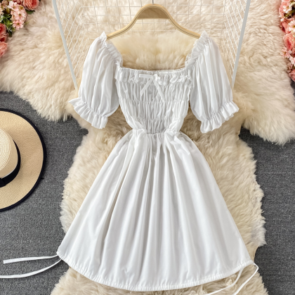 Cute Square Neck Summer Dress With Puff Sleeves on Luulla