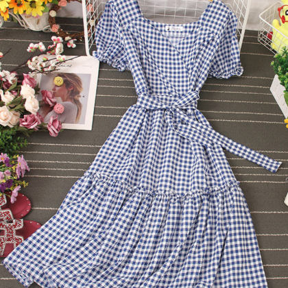 Cute A Line Short Dress Plaid Dress