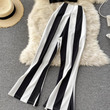 Stylish Two Pieces Sets Striped Suit Sexy Dress